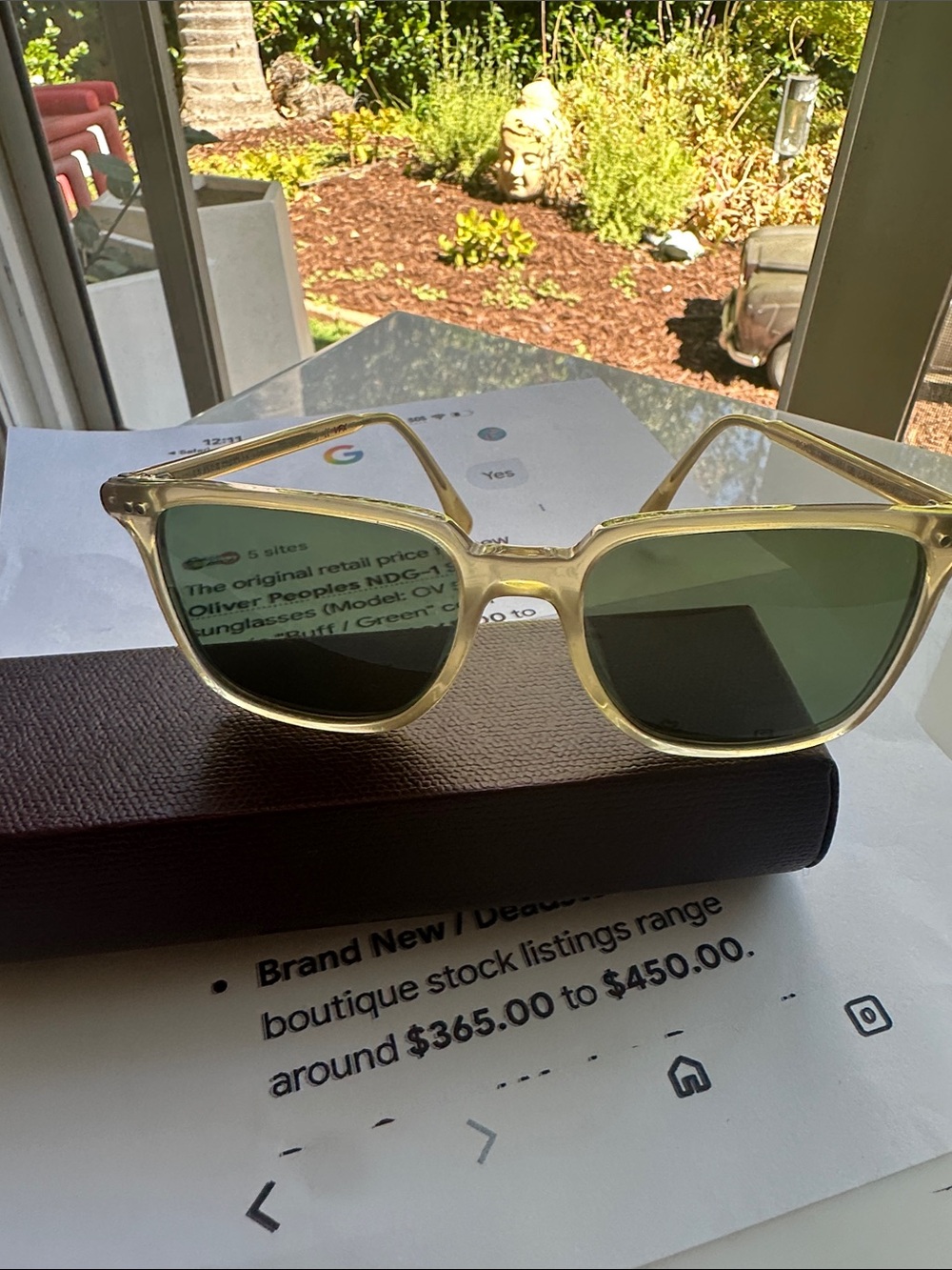 Oliver Peoples Translucent Pale Yellow Frame Sunglasses with Green Lenses